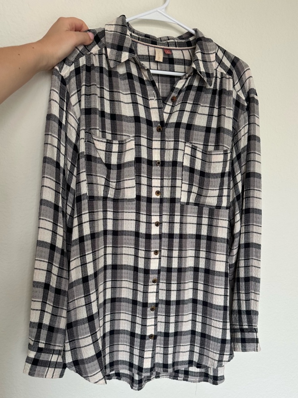 Anthropologie Black and White Plaid Button-Down Shirt